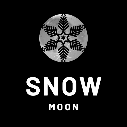 Pagan Snow Full Moon with snowflake silhouette in the middle of the moon