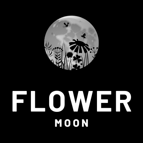Pagan Flower Full Moon with a flower silhouette in the middle of the moon