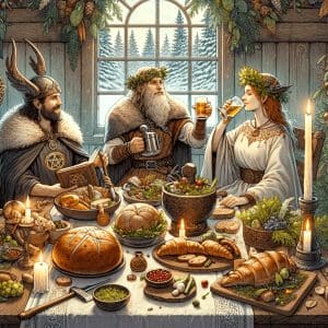 Wiccan, Norse Pagan, and Druid sharing a Yule feast